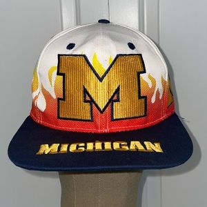 Vintage 90s Rare Michigan Wolverines Front Row Snapback Hat Cap Football On Fire